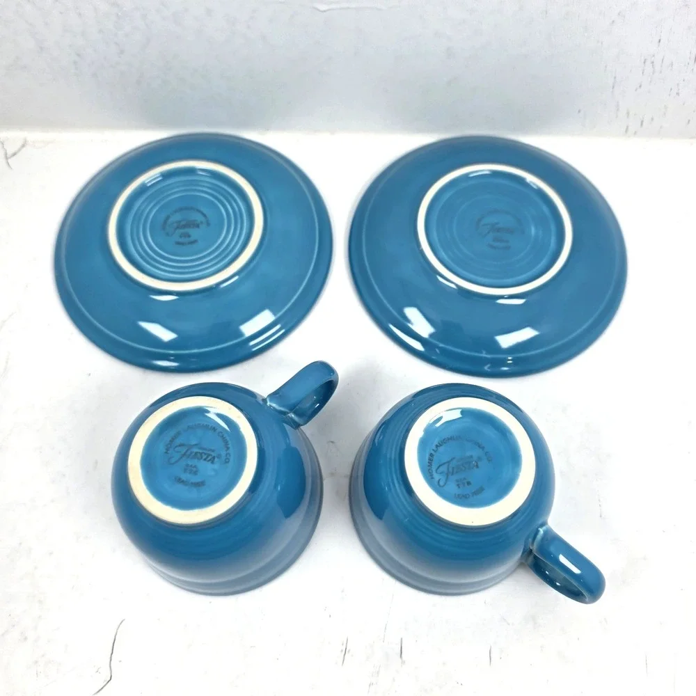 Vintage Fiestaware‎ Homer Laughlin Peacock Blue 2 Cups & 2 Saucers 2 Sets